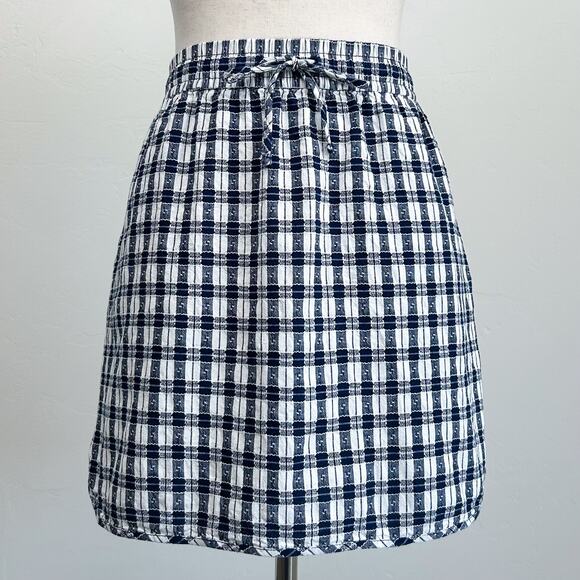 Madewell Blue Gingham Plaid Drawstring Waist Mini Skirt - Picture 1 of 13